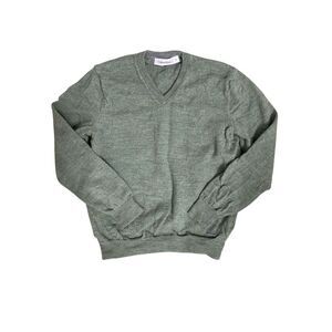 Calvin Klein Extra Fine Merino Wool V Neck Sweater Green Mens Medium